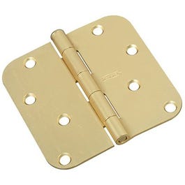 Door Hinge, Interior, Round-Edge, Satin Brass, 4-In.