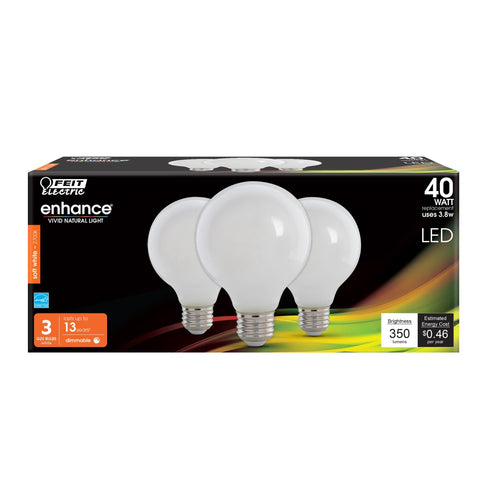 Feit Electric 40W Replacement G25 Soft White Dimmable White Enhance Glass Filament Globe LED (3-Pack)