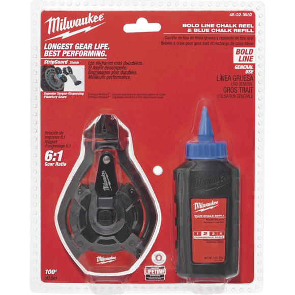 Milwaukee 100 Ft. Bold Line Chalk Line Reel and Chalk, Blue