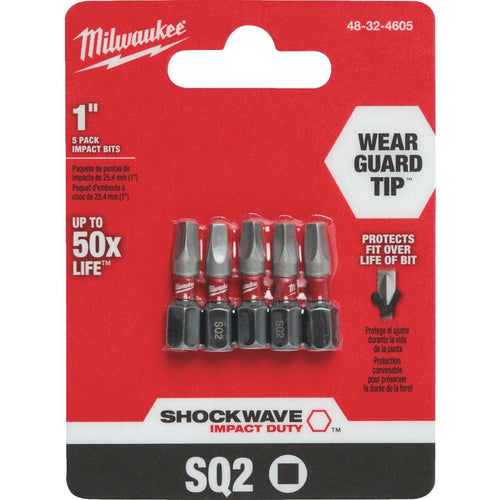 Milwaukee Shockwave #2 Square Recess 1 In. Insert Impact Screwdriver Bit (5-Pack)