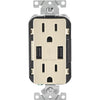 Leviton Decora 3.6A 5V Light Almond 2-Port USB Charging Outlet with 5-15R Tamper Resistant Duplex Outlet