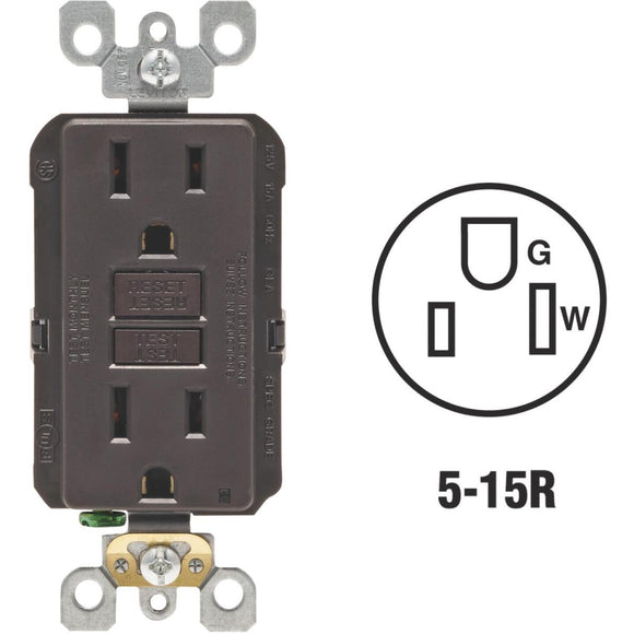 Leviton SmartlockPro Self-Test 15A Brown Residential Grade Rounded Corner 5-15R GFCI Outlet