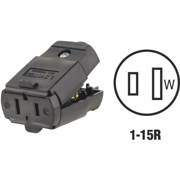 Leviton 15A 125V 2-Wire 2-Pole Hinged Cord Connector, Black