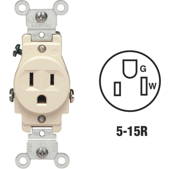 Leviton 15A Ivory Commercial Grade 5-15R Shallow Single Outlet