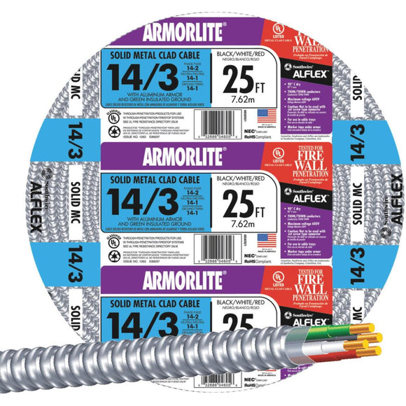 Southwire 25 Ft. 14/3 MC Armored Cable