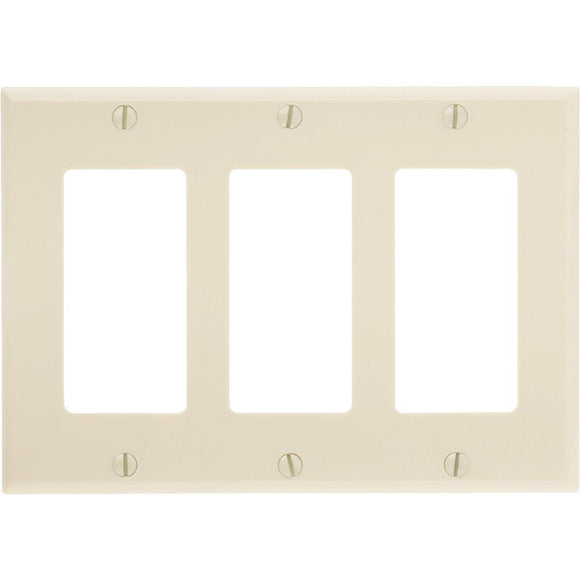 Leviton Decora 3-Gang Smooth Plastic Rocker Decorator Wall Plate, Ivory