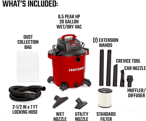 Craftsman CMXEVBE17596 6.5 Peak HP* Heavy-Duty Wet/Dry Vac with Attachments